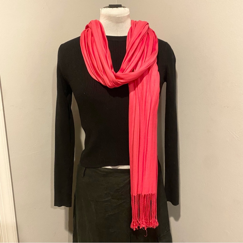 Jones New York Hot Pink Fringe Scarf